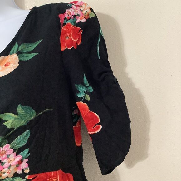Old Navy Black Floral Cottagecore Summer Tropical Flower Print Midi Dress Small - Picture 5 of 12